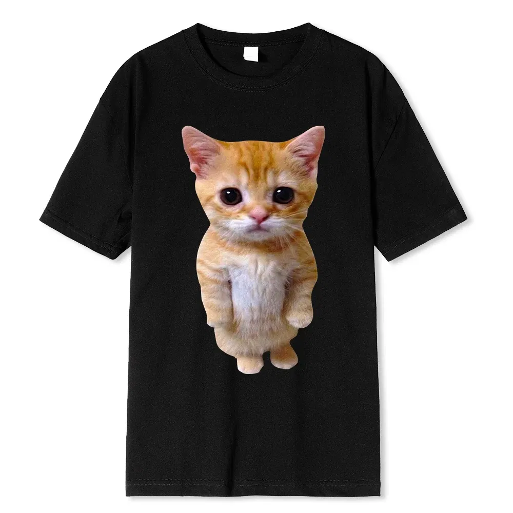 Color: Brown, Size: S - El Gato Meme Sad Crying Cat Munchkin Kitty Meme Trendy Graphic T-shirt Unisex Fashion Short Sleeve T-shirts Oversized Streetwear