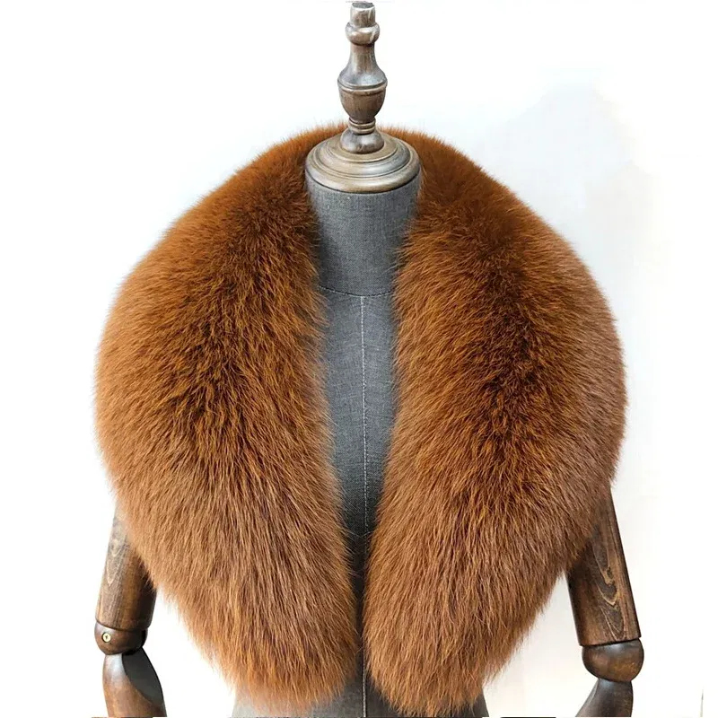 Color: Bright Yellow, Size: XL - Fox Fur Collar 100% Real Fox Fur Scarf Straight Collar Natural Fur Gray Collar  Large Size Neck Warmer Fur Scarf Shawls