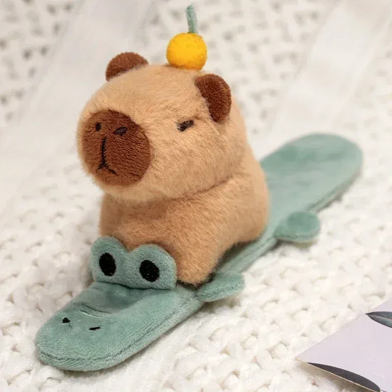 Color: PURPLE, Height: 0-10cm - Capybara Slap Snap Wrap Capibara Plushie Wristband Bracelet Kawaii Cute Dog Cat Plush Toy Hand Ring Creative Funny Gift