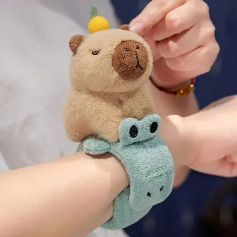 Color: PURPLE, Height: 0-10cm - Capybara Slap Snap Wrap Capibara Plushie Wristband Bracelet Kawaii Cute Dog Cat Plush Toy Hand Ring Creative Funny Gift