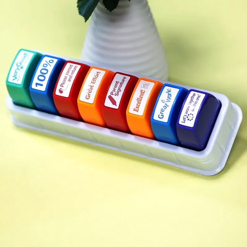 Color: MULTI - 8 teacher stamps Automatic inking stamps for classroom Teacher Fun Personalized teacher stamps for graded office Teacher supplie