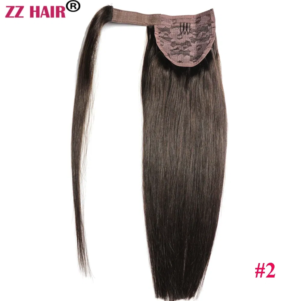 Color: #2, Life Span: 6 Months With Proper Care, Stretched Length: 18inches, Longest Hair Proportion: 35%-45% - ZZHAIR 100% Human Hair Extensions 16"-28" Machine Made Remy Magic Wrap Around Ponytail 60g-120g Clip In Horsetail Stragiht