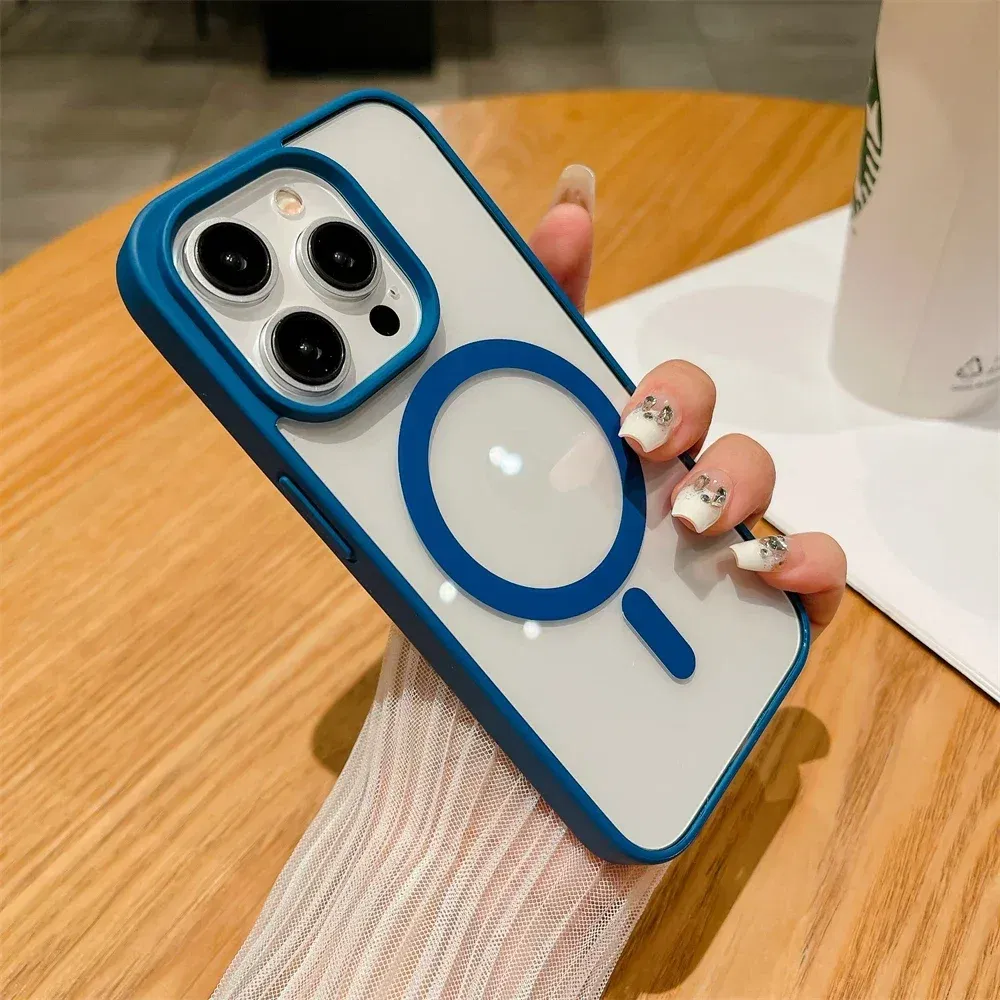 Color: Dark Blue, Material: Cotton - Luxury Shockproof Magsafe Wireless Charge Case for iPhone 17 Air 16 15 14 Plus 13 12 Mini 11 Pro Max Clear Magnetic Bumper Cover
