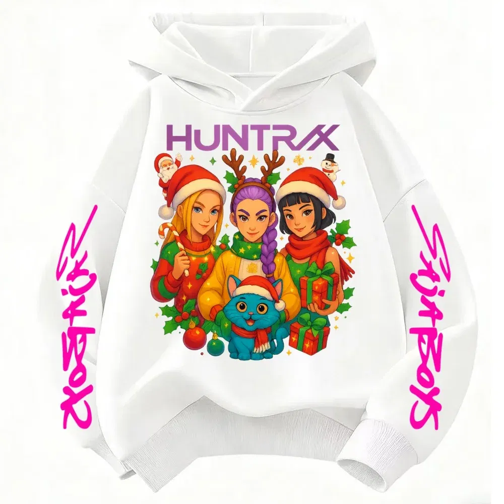 Color: Dark Grey, Kid Size: 4 - KPop Demon Hunters Christmas Hoodie Girls Fashion Casual Sweatshirt Movie Kids K-Pop Demon Hunters Hooded Tops