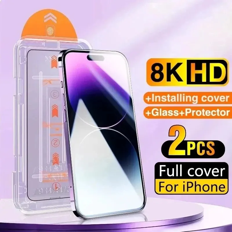 Bundle: Bundle 19, Material: High Definition - 2pcs New 8K Oleophobic Coating Dust Free Installation Screen Protector For iPhone 15 13 11 12 14 Pro Max Mini 15 Plus Mini Glass