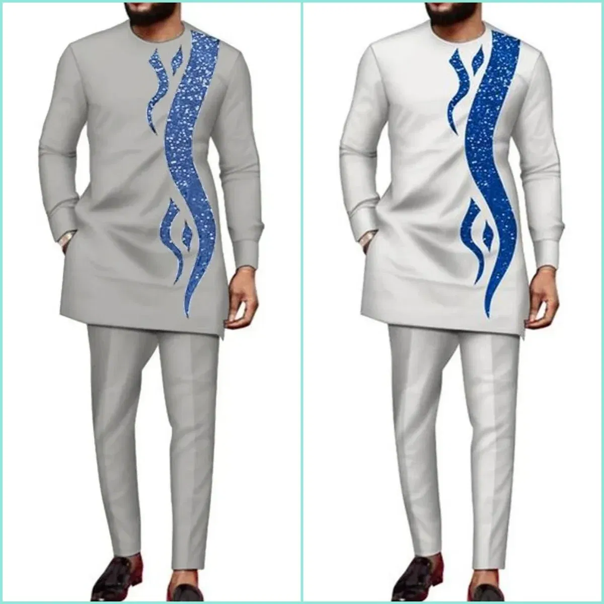 Color: green, Size: XXXL - 2024 New African Traditional Men's Set Elegant and Fashionable Men's Suit Casual Embroidery Two Piece Set Men's Suit Kaftan