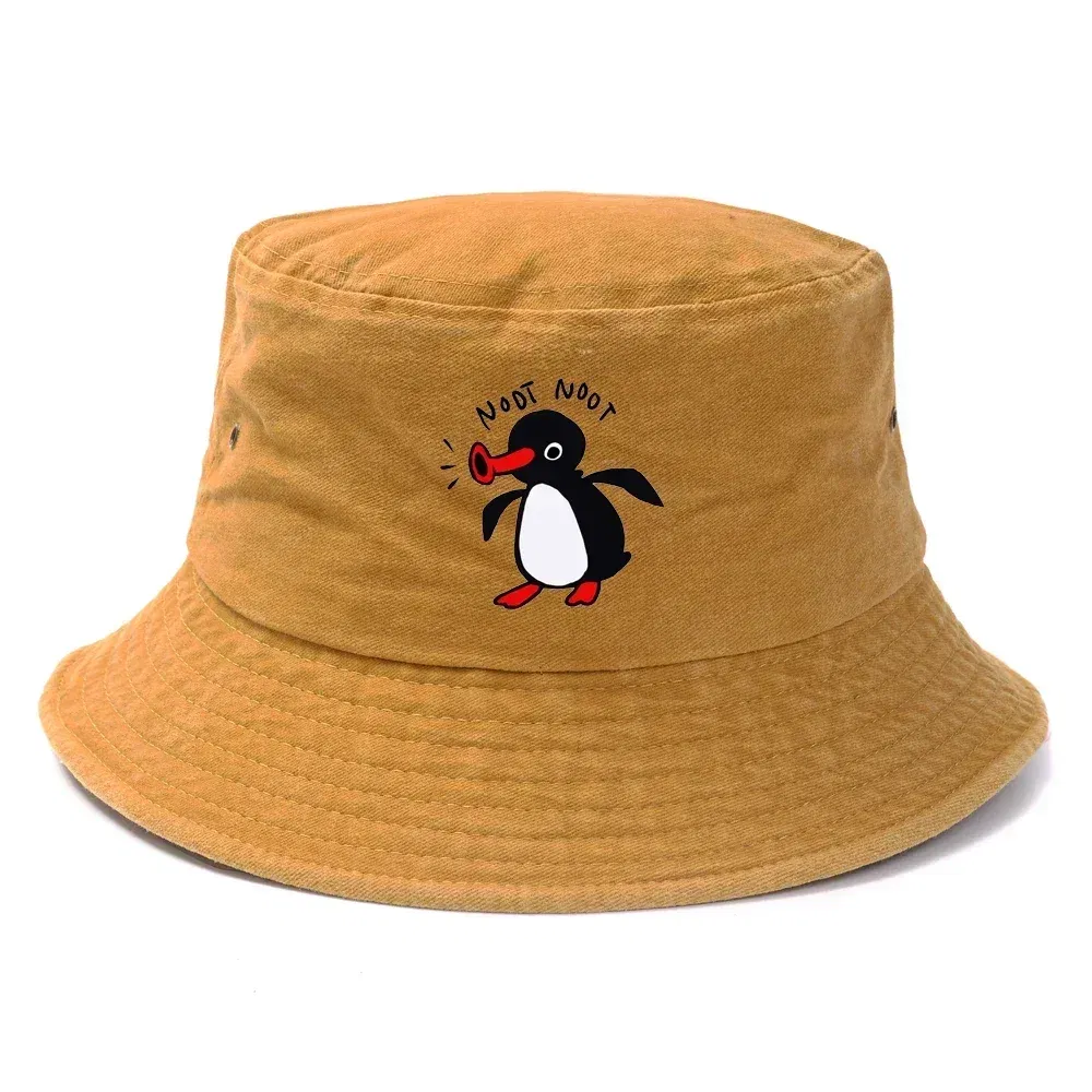 Color: Black - Summer Penguin Bucket Hat Reversible Bob Men Women Cotton Travel Beach Fisherman Hat Outdoor Sports Pull Up Bob Panama Sun Hat