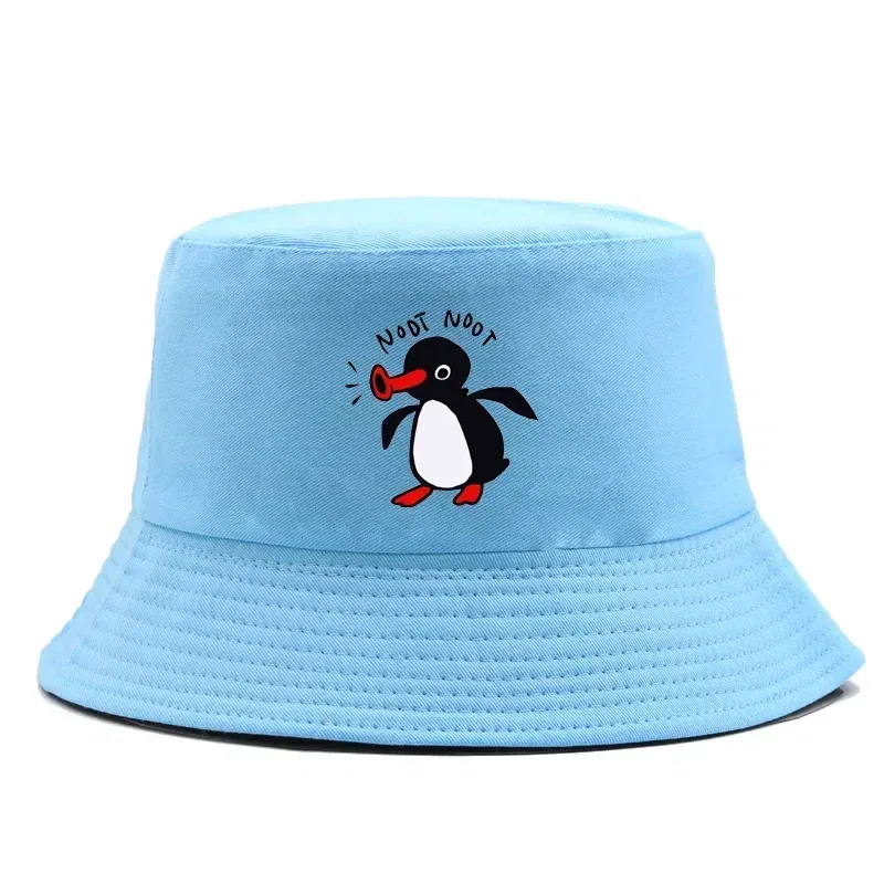 Color: Black - Summer Penguin Bucket Hat Reversible Bob Men Women Cotton Travel Beach Fisherman Hat Outdoor Sports Pull Up Bob Panama Sun Hat