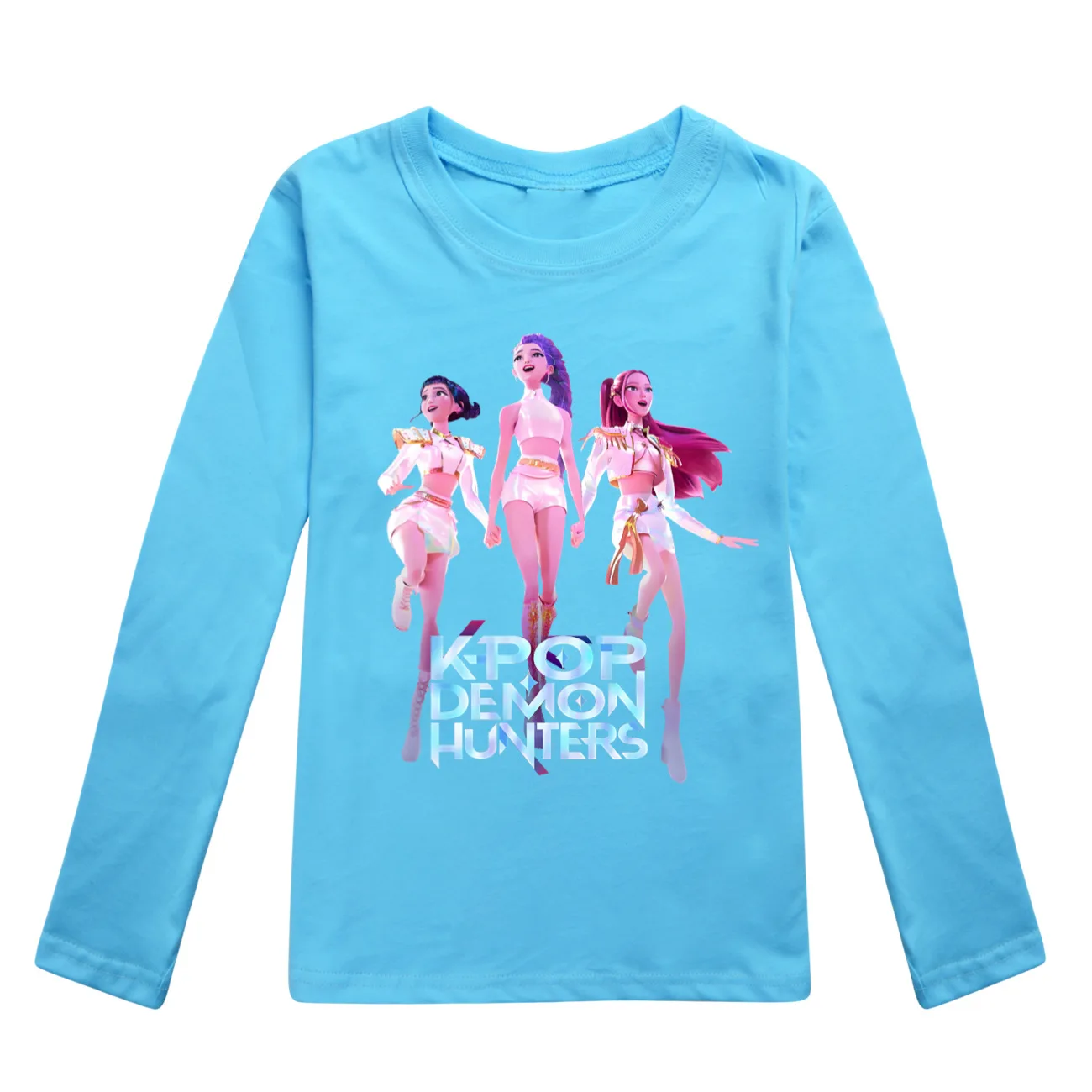 Color: Khaki, Kid Size: 6 - KPop Demon Hunters Huntrix Tshirt Kids Clothes Teenage Boys O-Neck Cartoon Casual T-shirts Girls Long Sleeve Tops Child Clothing