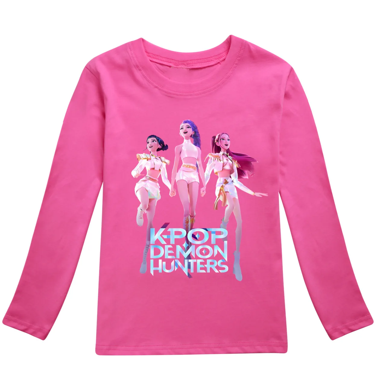 Color: Khaki, Kid Size: 6 - KPop Demon Hunters Huntrix Tshirt Kids Clothes Teenage Boys O-Neck Cartoon Casual T-shirts Girls Long Sleeve Tops Child Clothing