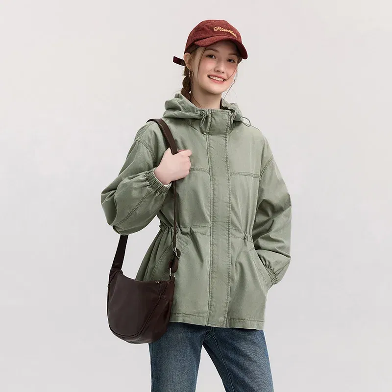 Semir Denim Jacket Women Mid-Length Loose Hooded 2025 New Spring Waist-Cinching Coat Retro Design for Fashion Outfits