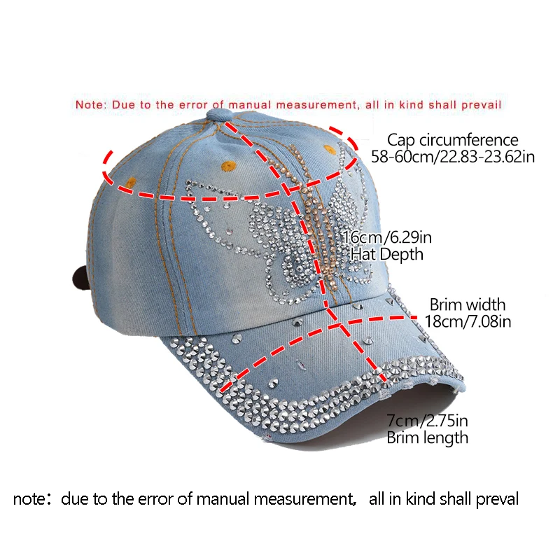 Color: Blue, Size: Adjustable - A Women?™s Sparkle Bling Rhinestone Bejeweled Cotton Denim Baseball Cap