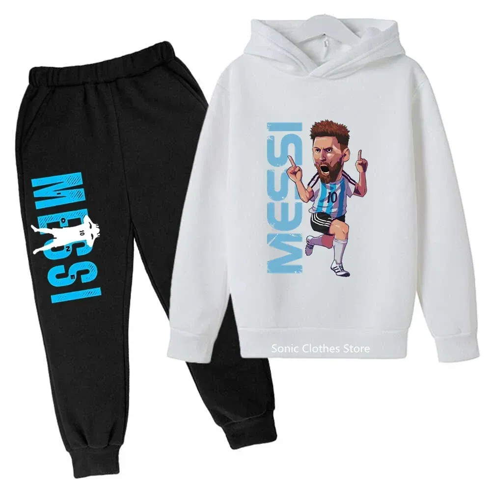 Color: Red, Kid Size: 4 - messi avatar printed children's clothing children's autumn and winter hoodies pants 2-piece casual boys and girls suits