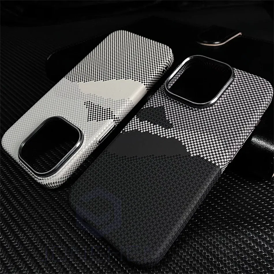 Color: SKY BLUE, Material: POLYESTER - Luxury Alloy Lens 3D Relief Peak Carbon Fibre Pattern Case For iPhone 13 14 15 16 Pro Max Slim Shockproof PC Cover For Magsafe