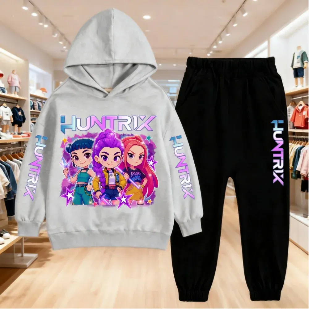 Color: SKY BLUE, Kid Size: 11 - 2025 KPop Demon Hunters Kids Hoodie Set Boys Teen Girls Hoody Sweatshirts With Pants Tracksuit Children's Autumn Clothing 2pcs