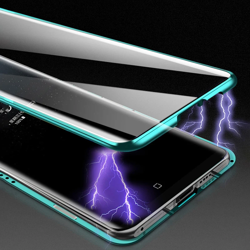 Color: Silver, Material: POLYESTER - Full Wrap Metal Bezel Case For Samsung Galaxy S23 S22 Ultra S21 S20 FE S24 Note 10 20 Lite Plus Double-Sided Glass Back Cover