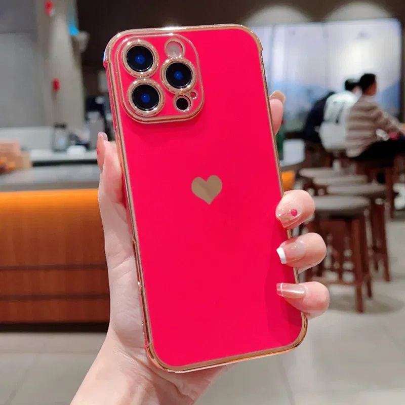 Color: SKY BLUE, Compatible-Phone Models: For iPhone XR, Ships From: CN - Electroplating Side Love Heart Phone Case For IPhone 16 15 14 13 12 11 Pro Max XR 8 Plus SE2/SE3 Shockproof Back Cover