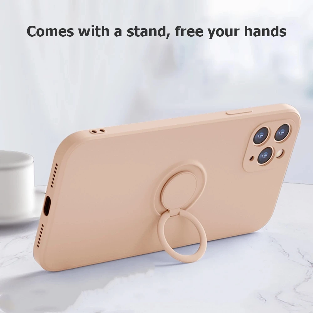 Material: PP, Color: PURPLE, Ships From: CN - With Ring Holder Shockproof Case For IPhone 15 14 13 12 11 Pro Xs Max Xr SE2/SE3 8 7 Plus Silicone TPU Soft Back Cover
