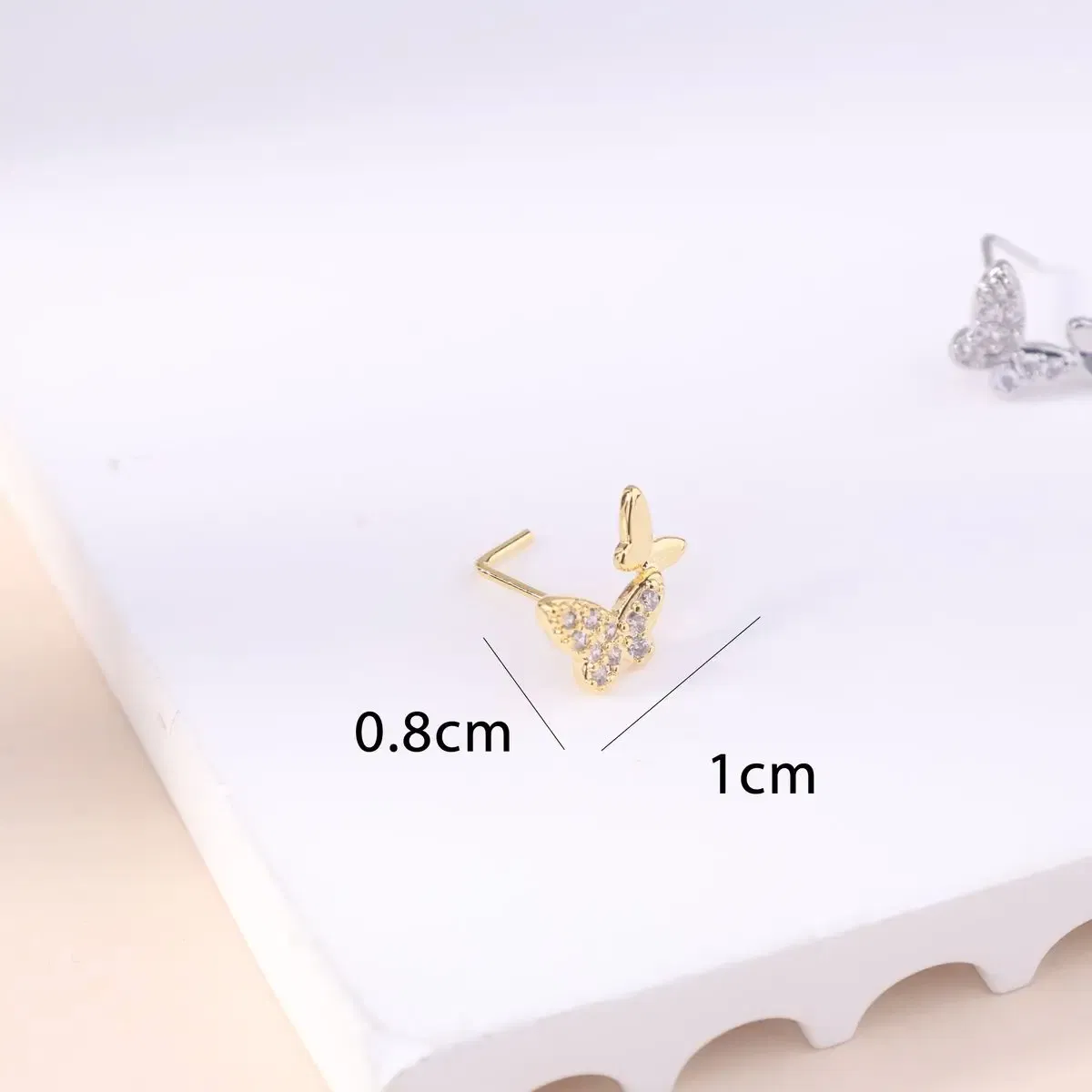 Metal color: Silver - 20G L Shaped Nose Studs CZ Cute Butterfly Design Gold Silver Color Nose Piercing for Women Girl Nostril Jewelry