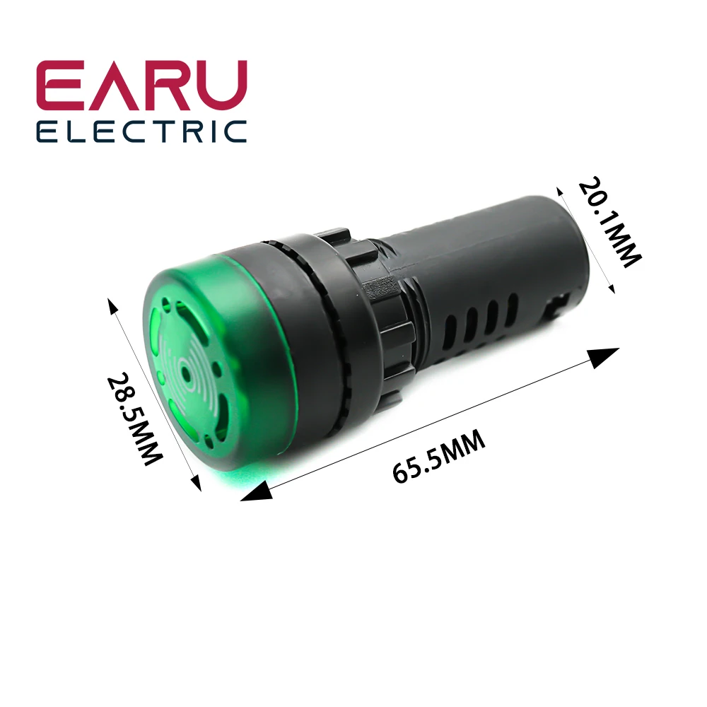 Color: Dark Grey - AD16-22SM 22mm Panel Diameter AC 12V 24V 110V 220V Flash Signal Light Red LED Active Buzzer Beep Alarm Indicator Green Yellow