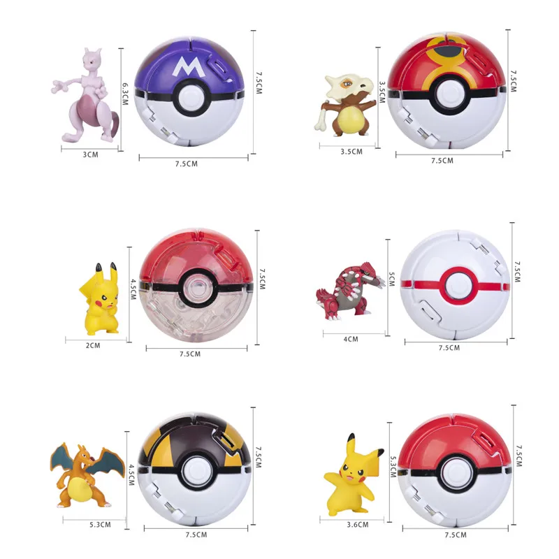 Color: DARK GRAY - New Pokemon Pokeball Anime Action Figurse Pikachu Squirtle Pocket Monster Variant Pok?©mon Game Elf Ball Model Toys Kids Gift