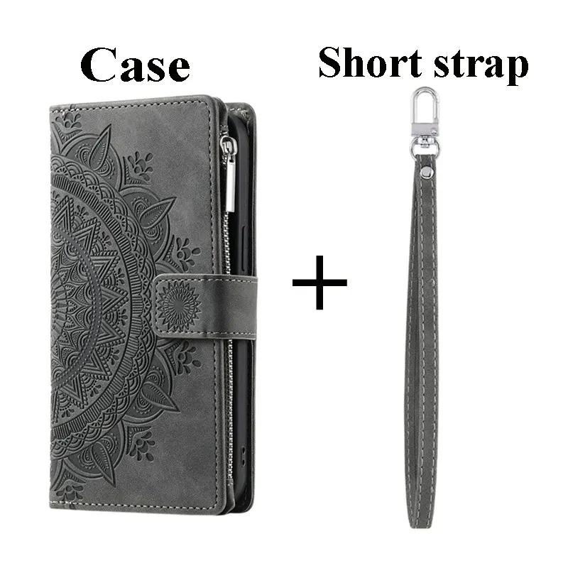 Color: GRAY, Bundle: Case & Strap, Compatibility by Model: Xiaomi 15T Pro - For Xiaomi 15T Pro 5G 2025 Leather Wallet Case 8-Card Crossbody Bag Funda Xiaomi 15T Pro Case Mi 15T 15 T T15 15TPro Phone Cover