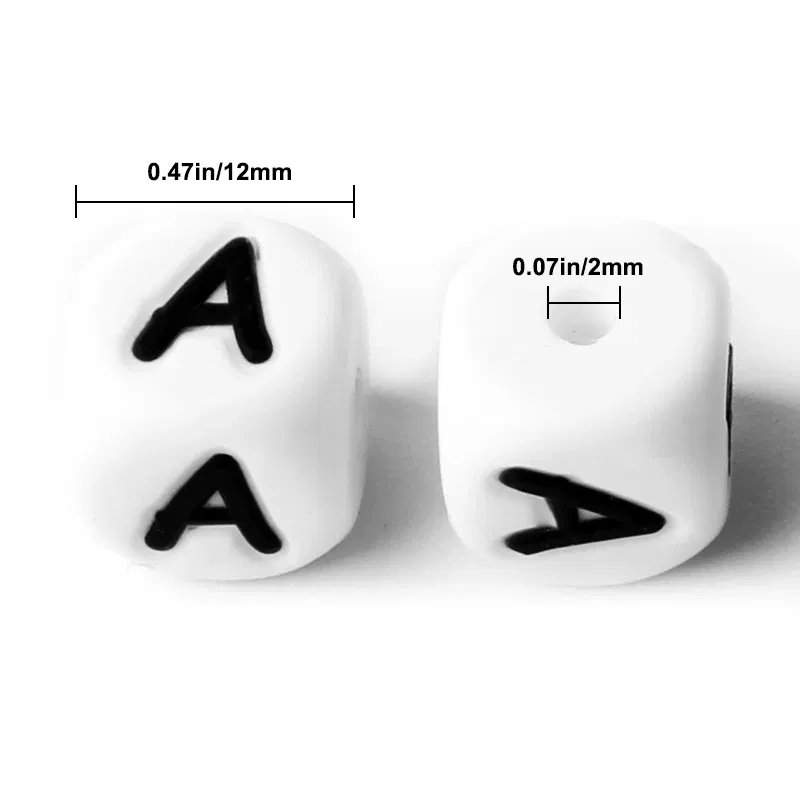 Color: Clear - 10pcs 12mm Baby Silicone Letters Beads for Pacifier Clips Alphabet Bead Baby Chew Teething Teether Nursing Children Gifts 100Pcs