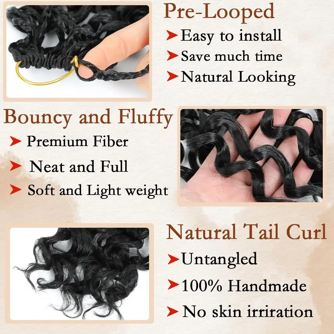 Color: T1B/30, Stretched Length: 18inches, Bulk Buy: 8Pcs/Lot - Box Gogo Curl Crochet Hair for Black Women Pre looped Short Ocean Wave Crochet Hair Water Wave Beach Curl Crochet Braiding Hair