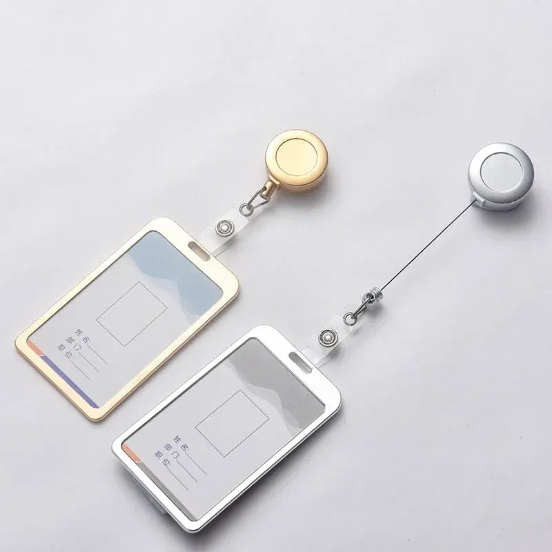 Color: wine red - Aluminum Alloy Card Cover Case Women Men Work Name Bank ID Card Holders Business Badge Case Credit Card Badge Case Bag Pouch