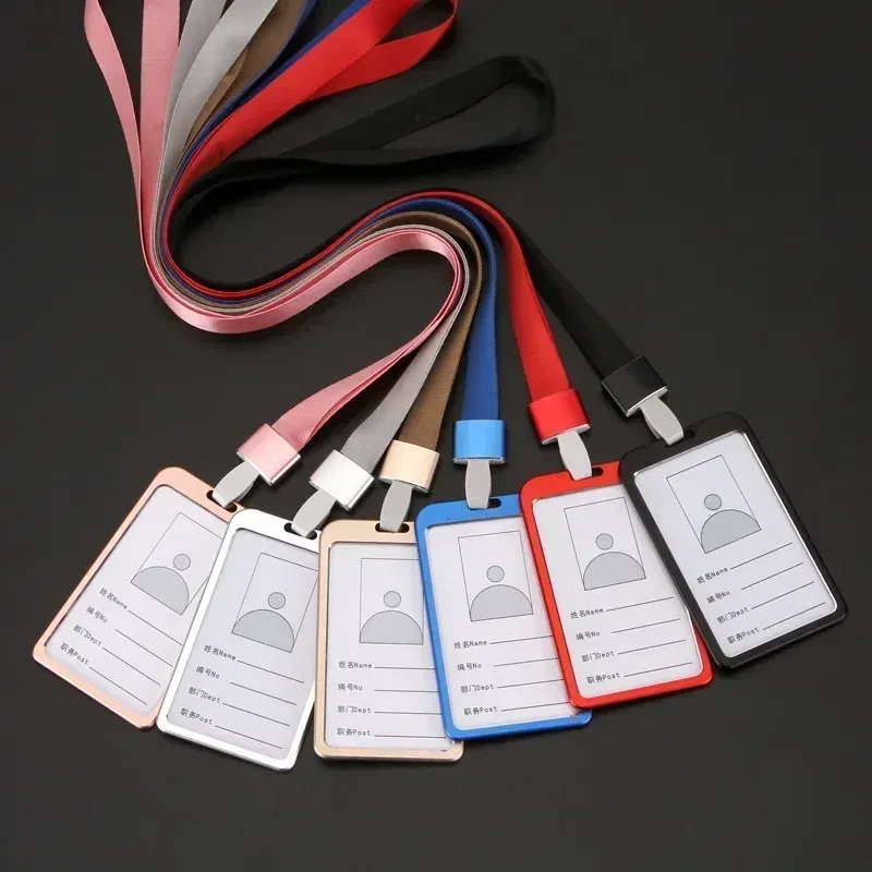 Color: wine red - Aluminum Alloy Card Cover Case Women Men Work Name Bank ID Card Holders Business Badge Case Credit Card Badge Case Bag Pouch