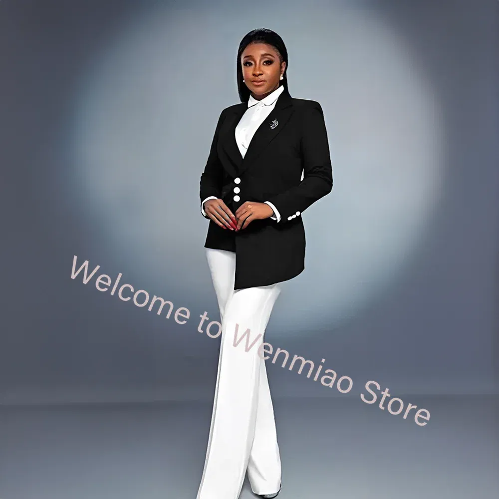 Color: black, Size: XXXL - Navy Women's Blazer 2-piece Set Fashionable Jacket Pants Set Ladies Suit Formal Business Workwear Office Lady Outfit