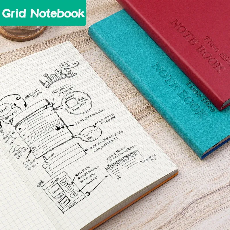 Color: Blue - Grid Notebook A5,Travelers Journals School Office Meeting Record 80GSM/264 Pages Checkered Paper Notepad Handbook Agenda 2024/25