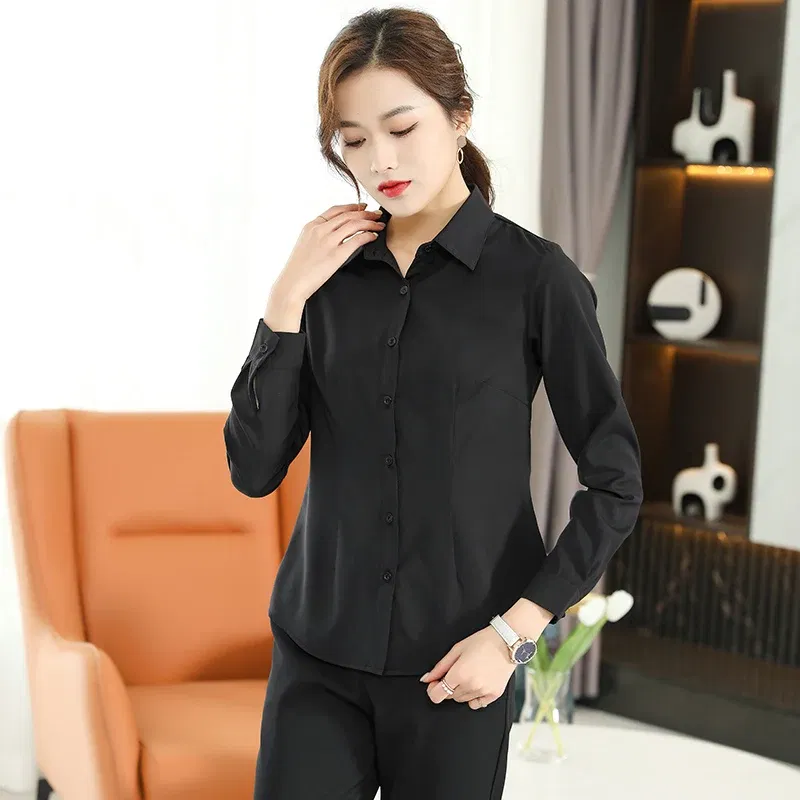 Color: black, Size: XXL - Formal Dress Women Shirt Long Sleeve Blouse New Black Shirt Women Tops 2024 Fashion Women Clothing Basic White Shirts OL Blouses