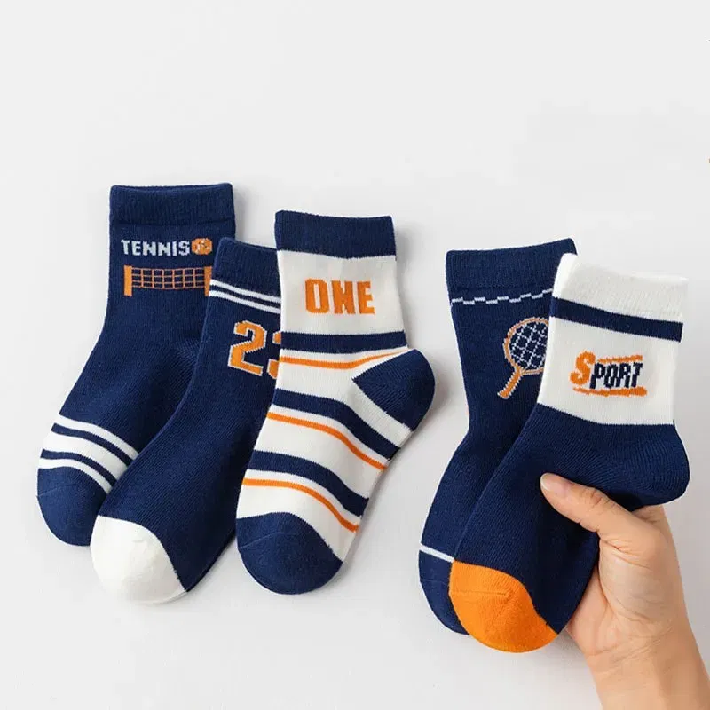 Color: SKY BLUE, Size: 2-3T - 1-14T Kids' Socks Spring Autumn Cotton Socks 5 Pairs/lot Soft Cotton Socks Calf Socks Little Big Boys Crew Sock