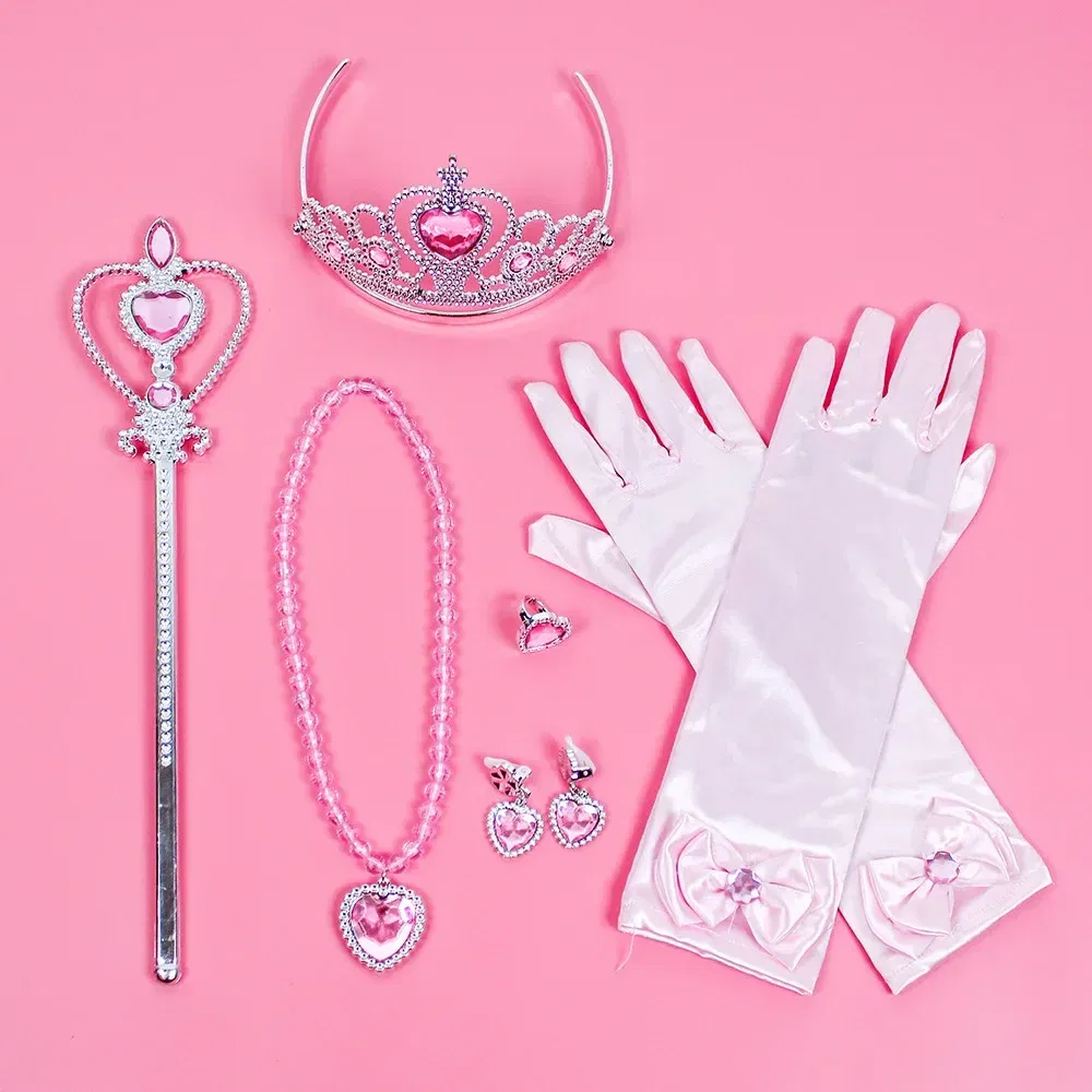 Color: Yellow - Pincess Anna Elsa Cosply Accessories Crown Magic Wand Necklace Wig Gloves Frozen Snow White Belle Cinderella Princess Role Play