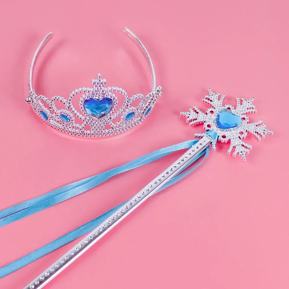 Color: Yellow - Pincess Anna Elsa Cosply Accessories Crown Magic Wand Necklace Wig Gloves Frozen Snow White Belle Cinderella Princess Role Play