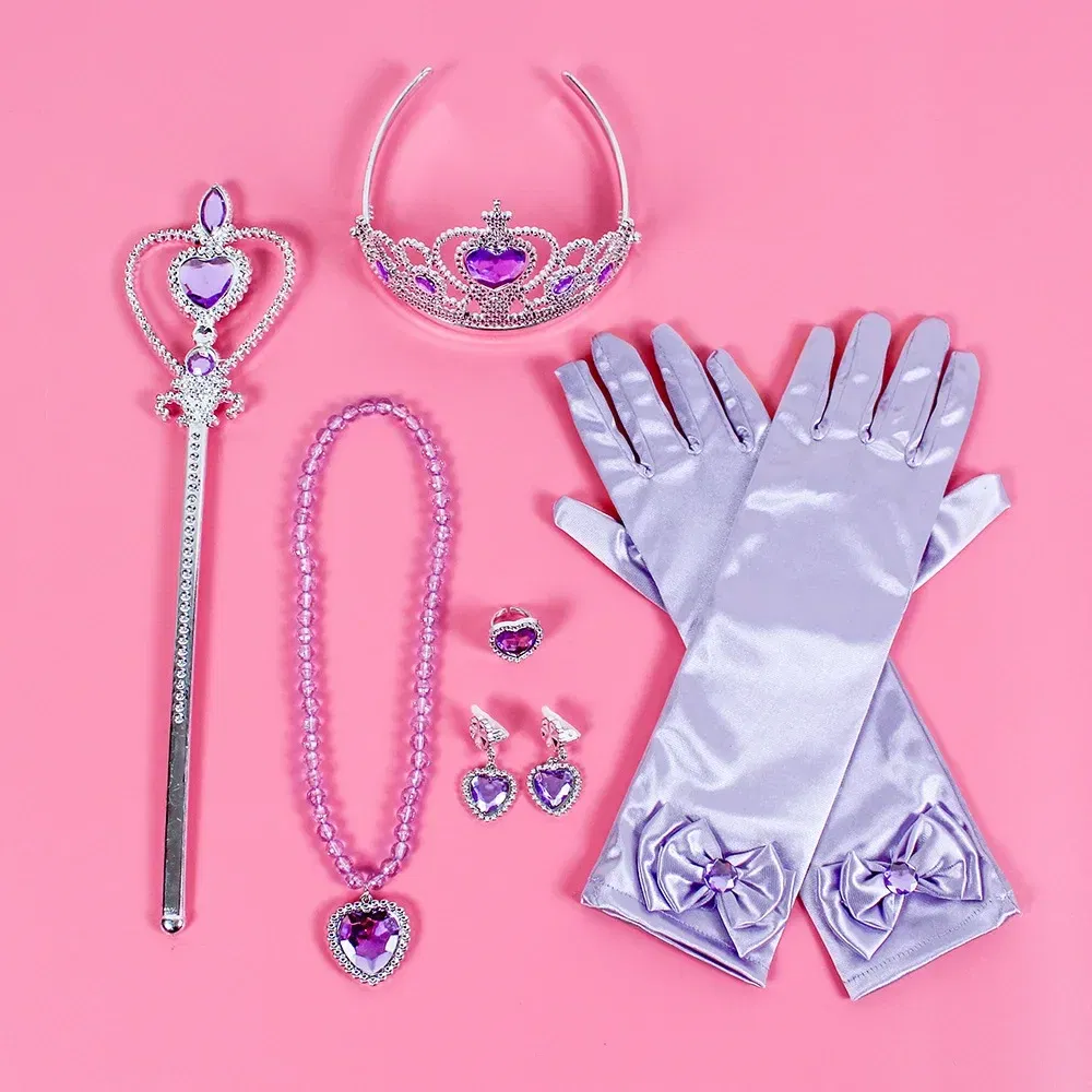 Color: Yellow - Pincess Anna Elsa Cosply Accessories Crown Magic Wand Necklace Wig Gloves Frozen Snow White Belle Cinderella Princess Role Play