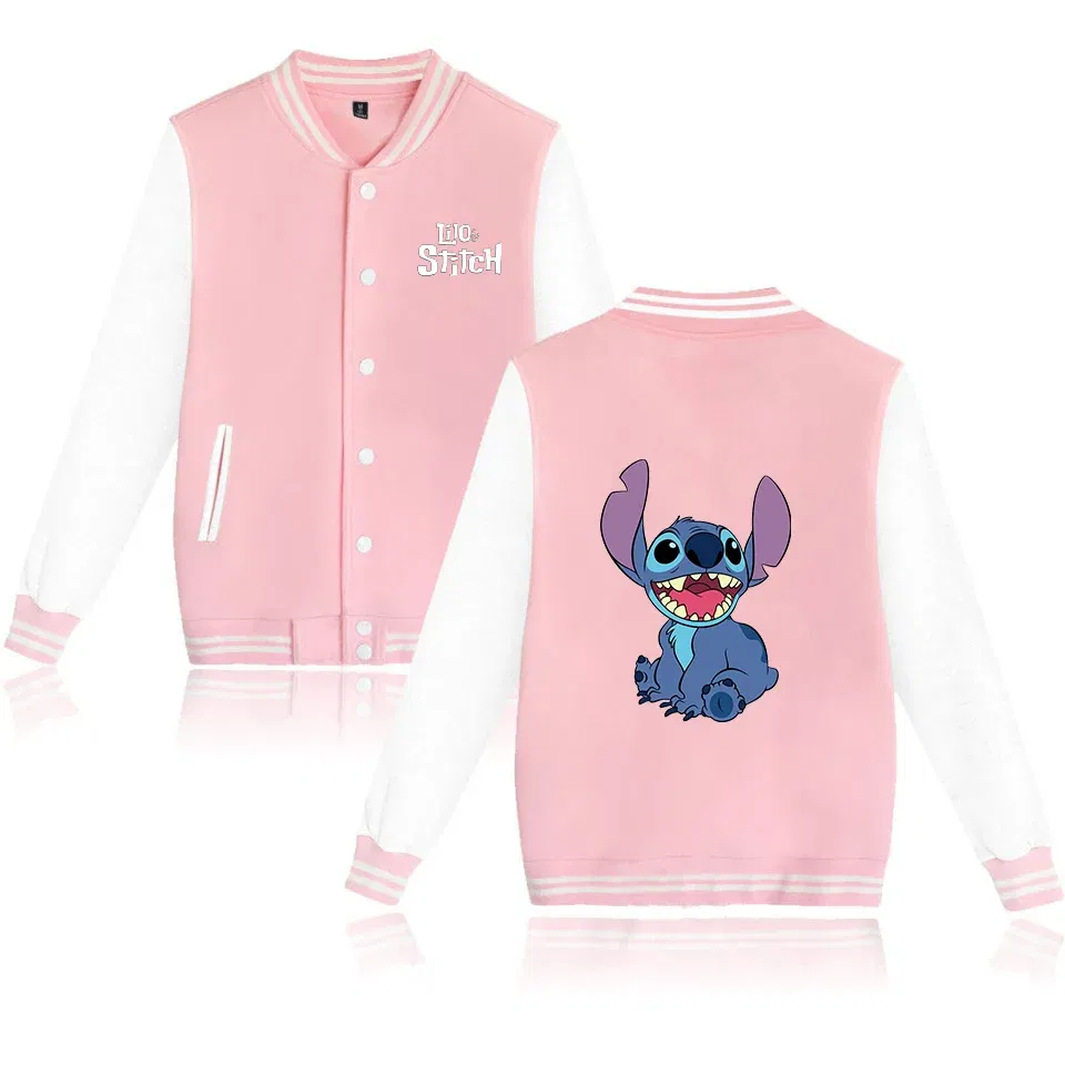 Color: Silver, Size: XL - Lilo Stitch Baseball Jacket Men Women Hip Hop Harajuku Jackets Streetwear Kids Boys Girls Loose College Coats