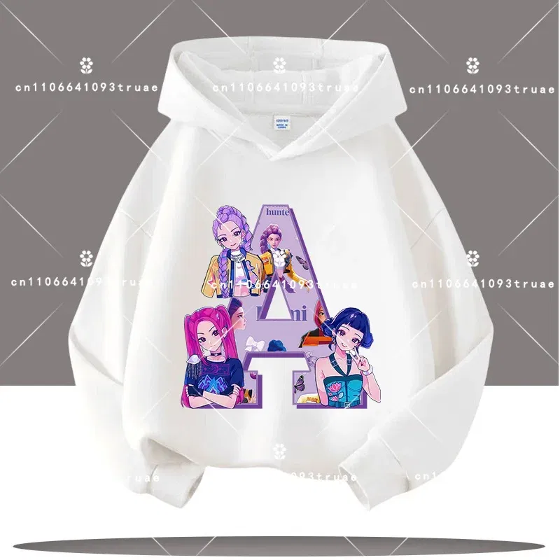 Color: SKY BLUE, Kid Size: 4 - K-pop Demon Hunters Letter A-Z 3-12 Year Old Children Hooded Sweatshirt Girls' Casual Shirt Boys' Sports Shirt Cartoon Print
