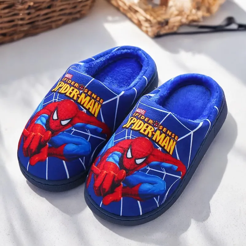 Color: black, Shoe Size: 3 - Children Cartoon Spider Print Cotton Slipper Soft Autumn Winter Warm Baby Boys Girl Indoor Home Bedroom Cotton Shoes Size 24-31