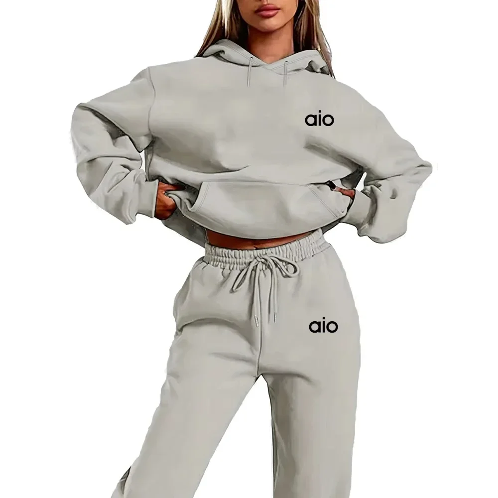 Color: GRAY, Size: S, Ships From: CHINA - 2025 Autumn Winter Women's Sets 2pcs Hoodies Pants Suit Sports Outfits  Letter Print Aesthetic Clothes Ladies Tracksuit