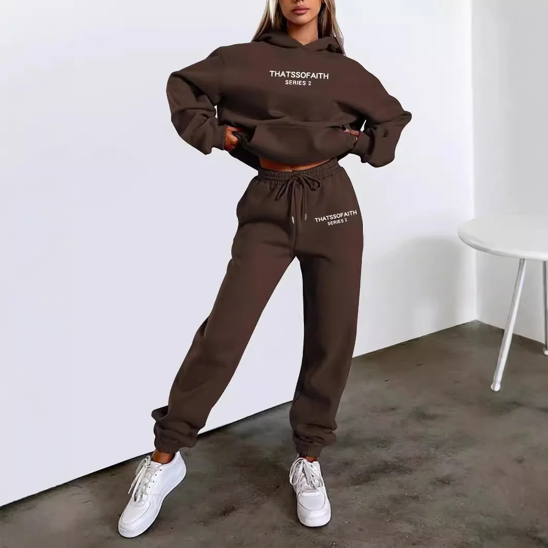 Color: GRAY, Size: S, Ships From: CHINA - 2025 Autumn Winter Women's Sets 2pcs Hoodies Pants Suit Sports Outfits  Letter Print Aesthetic Clothes Ladies Tracksuit
