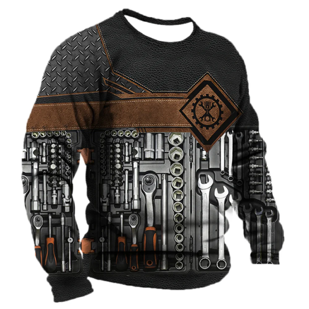 Color: Brown, Size: XXXL - Men's T -shirt Retro T -shirt Summer clothing personalized name Mechanic mechanic 3D printing 5xl sports shirt long -sleeved