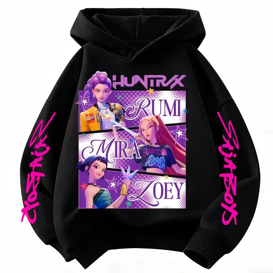 Color: GRAY, Kid Size: 4 - Cartoon Hoodie for Boys and Girls KPop Demon Hunter Rumi Derpy Warm and Thick, Fashionable Casual Top, Printed Purple Sweatshirt