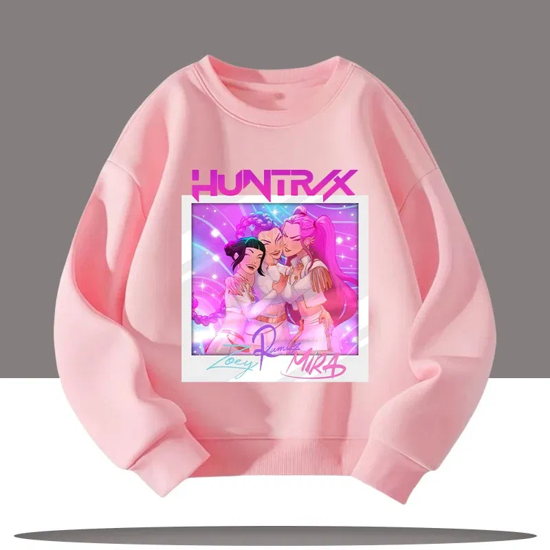 Color: GRAY, Kid Size: 5 - Children's Clothing K-pop Demon Hunters Cartoon Print 3-12 Year Old New Style Kids Round-neck Sport Shirt Cute Girl Casual Top