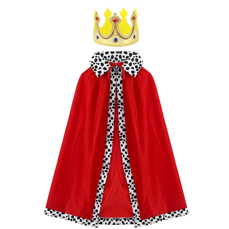 Color: Beige, Size: S - Adult Kids King Emperor Cosplay Costume Red Pleuche Cloak Prince Robe Crown Children Birthday Party  Christmas Props Cape