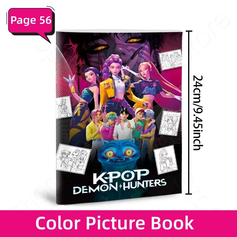Color: GRAY - KPop Demon Hunter Coloring Books Anime Cartoon Line Drawing Children's Sketch Picture Book Kid's Birthday Gift / Christmas Gift