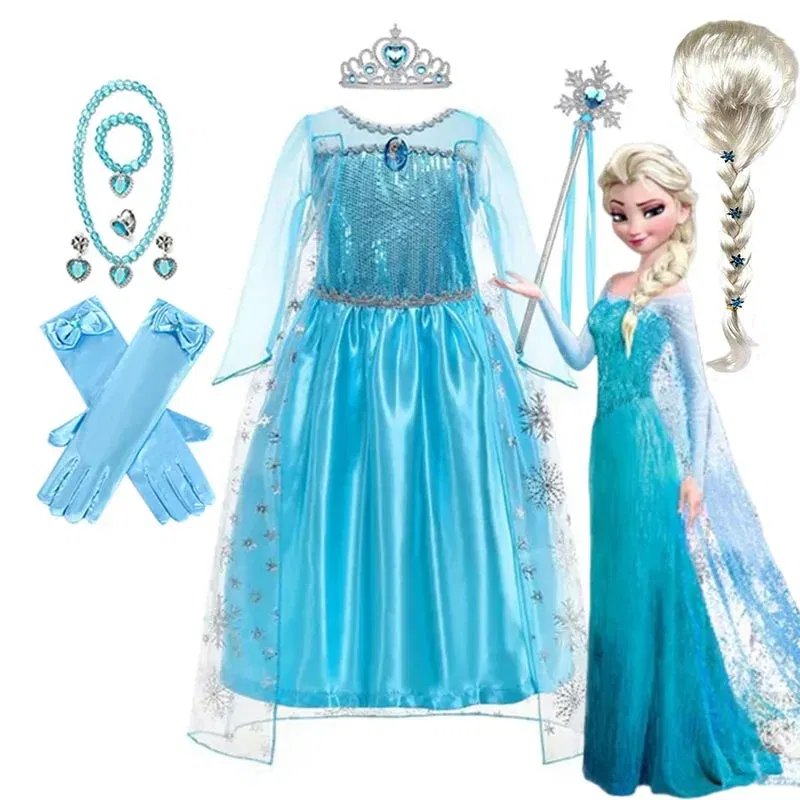 Color: Pink, Kid Size: 4T - Disney Girls Cospaly Snow Queen Elsa Costumes Kids Carnival Party Prom Gown Robe-Playing Children Clothes Frozen Princess Dress