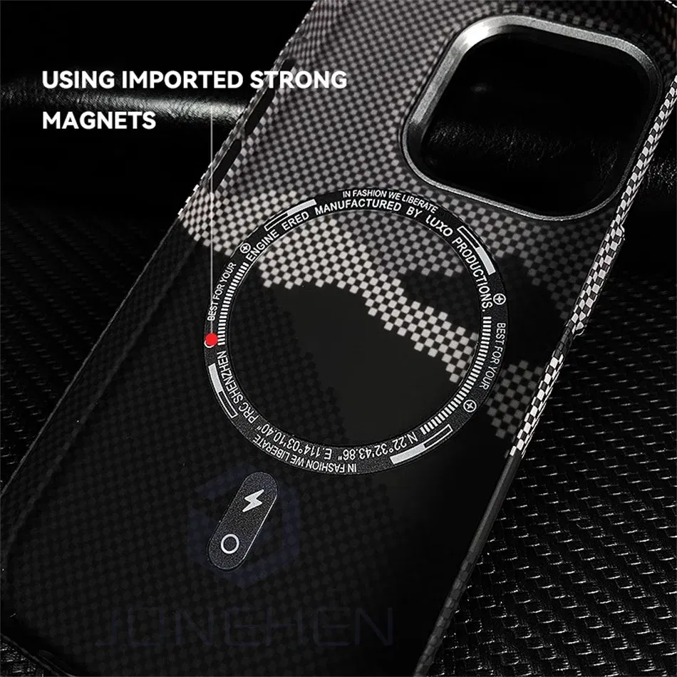 Color: Beige, Material: Plastic - Luxury Alloy Lens 3D Relief Peak Carbon Fibre Pattern Case For iPhone 13 14 15 16 Pro Max Slim Shockproof PC Cover For Magsafe