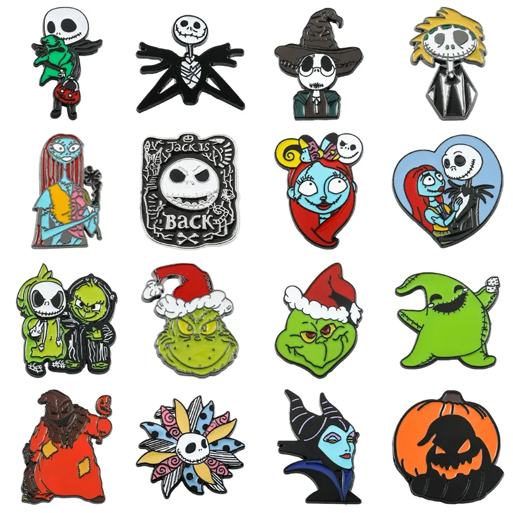 Metal color: ROSE GOLD COLOR, Ships From: CHINA - Disney The Nightmare Before Christmas Enamel Pin Cartoon Figure Sally Jack Skellington Metal Badge Brooch Kawaii Accessories